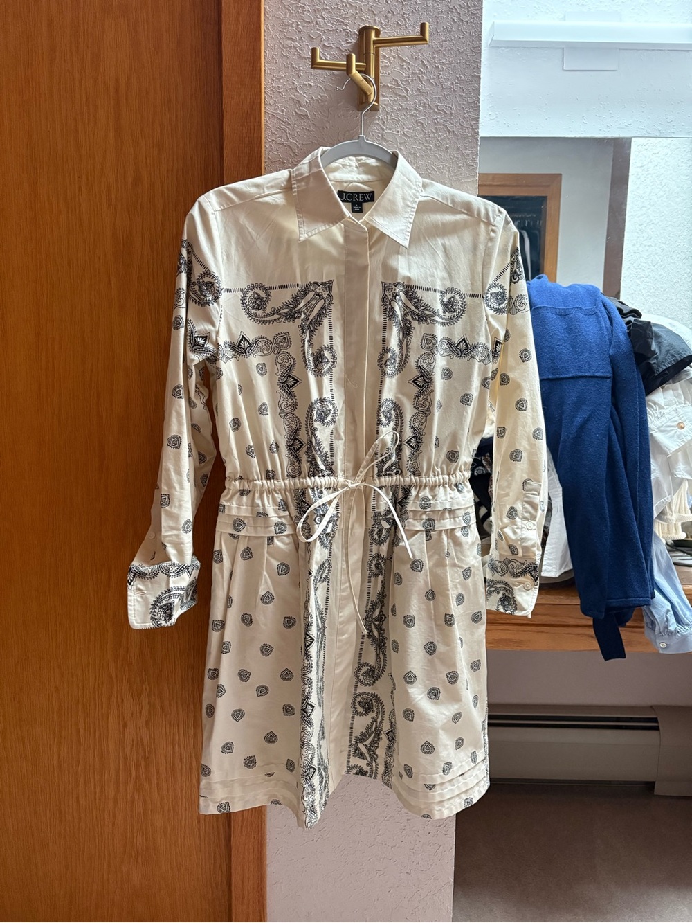 J. Crew Cream Shirtdress with Black Bandana Print